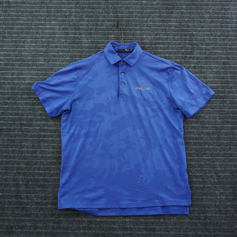 RLX Ralph Lauren Polo Shirt Mens M Blue Camo Short Sleeve‎ Golf Performance